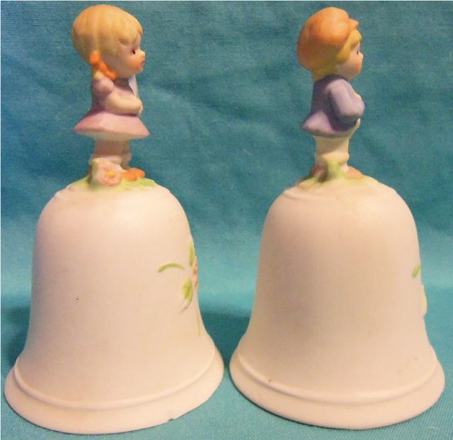 Pair of Bells with Boy Violinist and Girl Harpist Handles