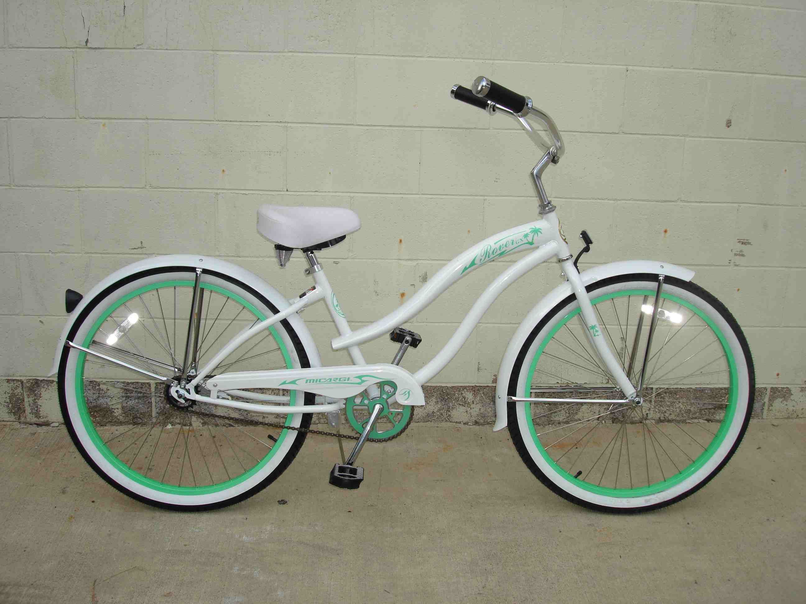 Cruiser Bicycle Bike Micargi Rover Lady White w Mint Green Rims