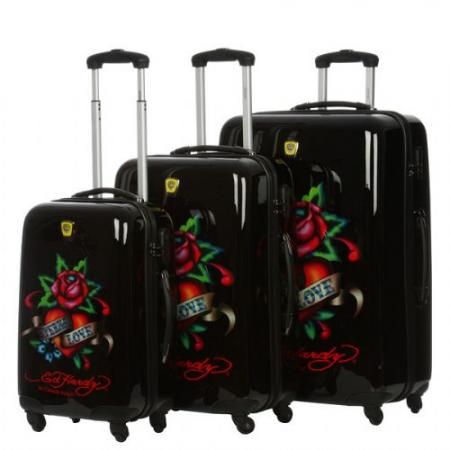 Ed Hardy Brazil Eternal Love 3 Piece Spinner Luggage Set Black