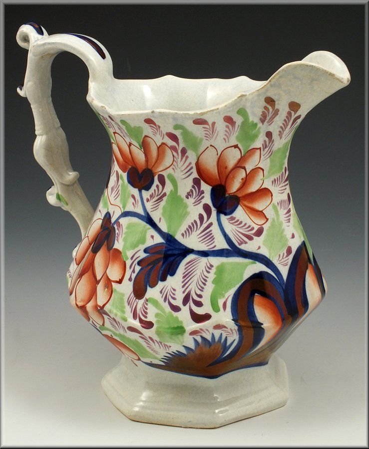 Beautiful 19th C Gaudy Welsh Jug w Flowers