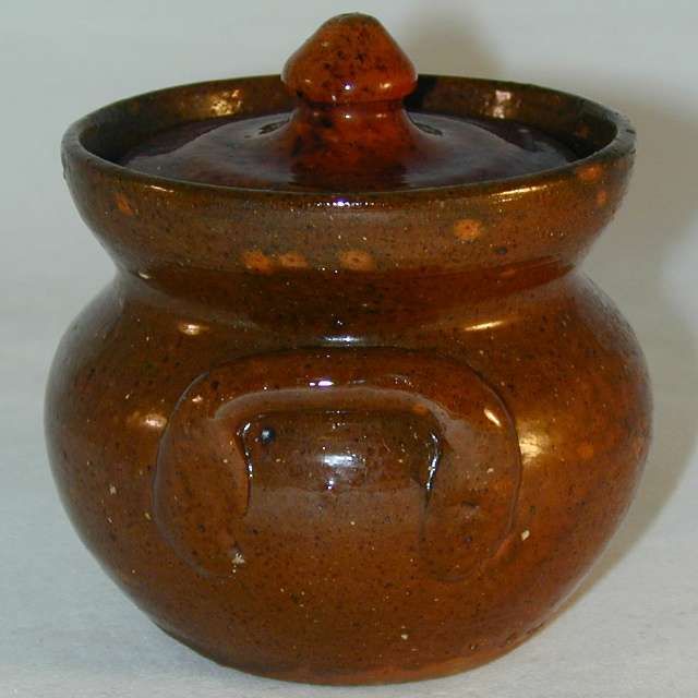 Manganese Glazed Redware Covered Sugar Bowl Jugtown