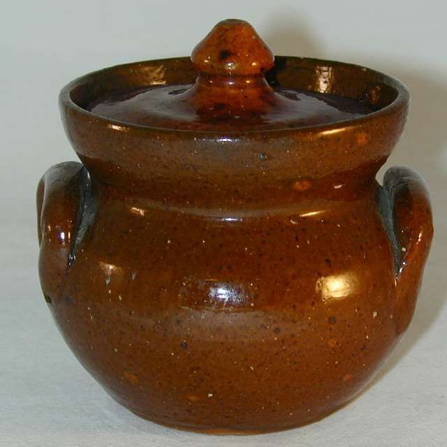 Manganese Glazed Redware Covered Sugar Bowl Jugtown