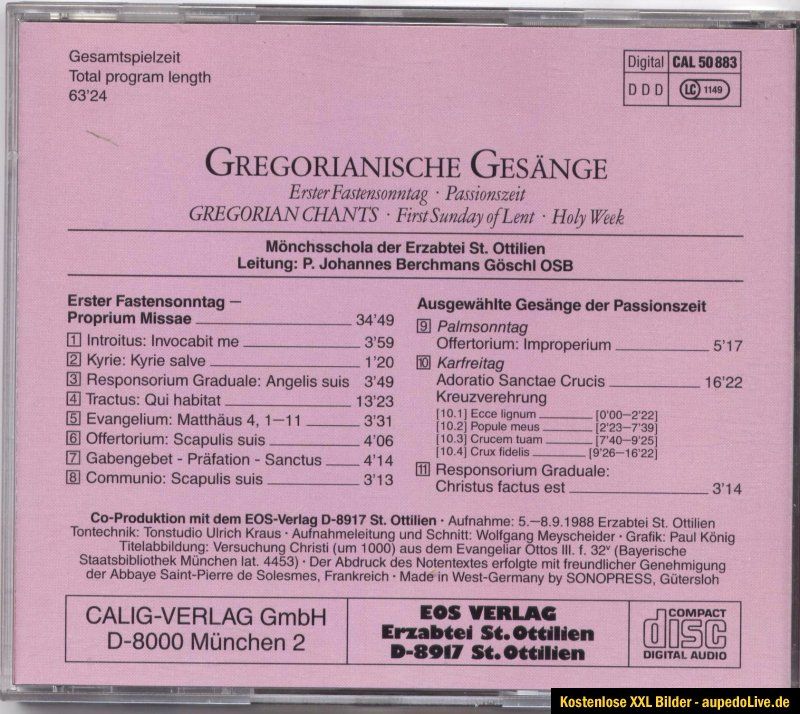 GREGORIANISCHE GESÄNGE 1.FASTENSONNTAG/MÖNCHSSCHOLA ERZABTEI ST