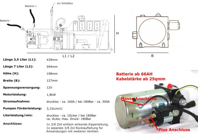 12 Volt Hydraulikpumpe Hydraulikaggregat Kipper Pumpe