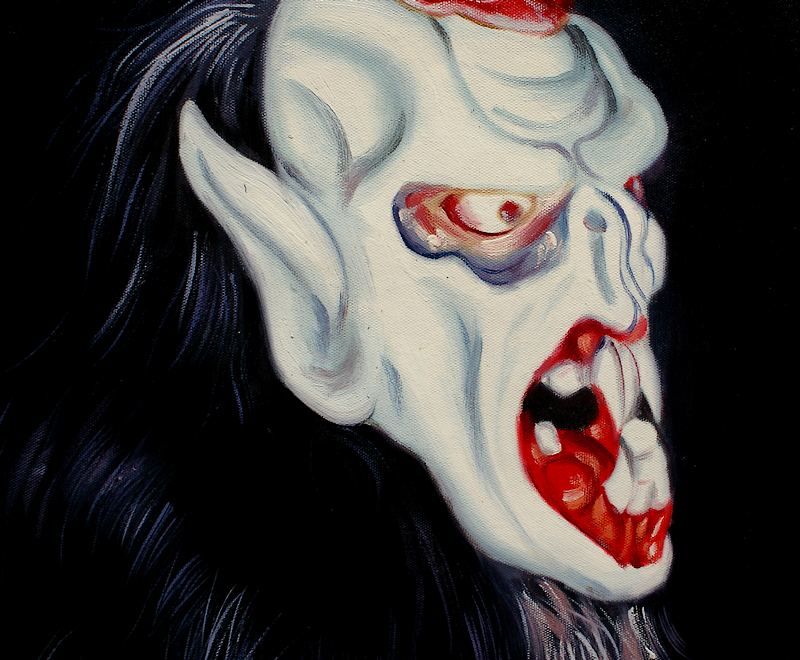 Perchtenmaske, Krampusmaske, handgemaltes Ölbild, 40x50cm