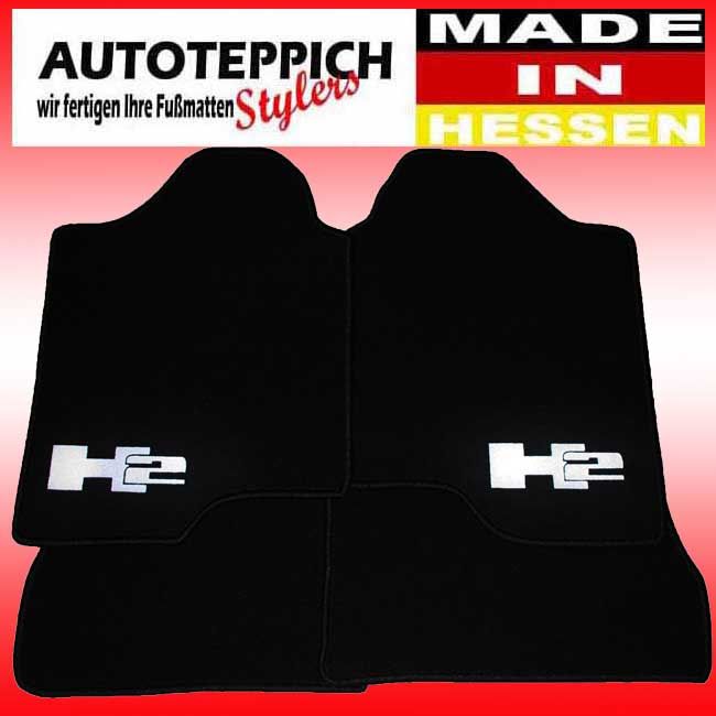 Velours Fussmatten schwarz fuer Hummer H2 2003 2010 Logo in versch