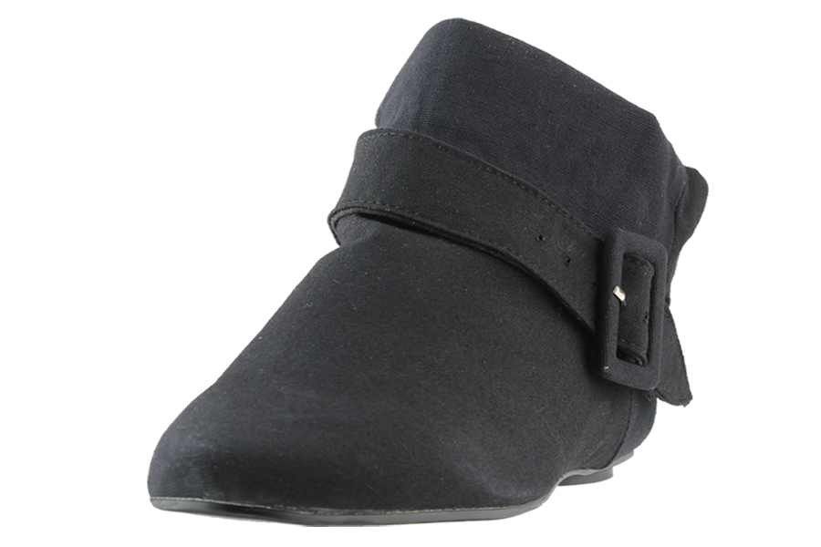 Stoff Stiefelette Ankle Boot Flach Schwarz Schlupfschuh Design