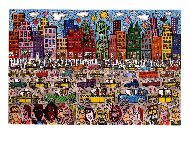  Plakat James Rizzi MY KIND OF TOWN 23 auf Platte aufgezogen PopArt