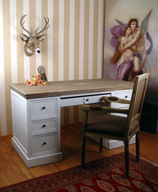 GIGANTISCHER SCHREIBTISCH SHABBY WEISS LANDHAUSSTIL