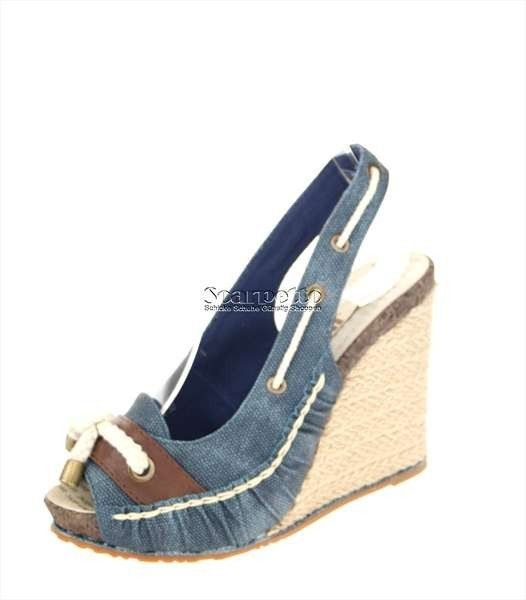 Plateau Sandale Keilsandale Keilabsatz Wedge blau Größe 35 41