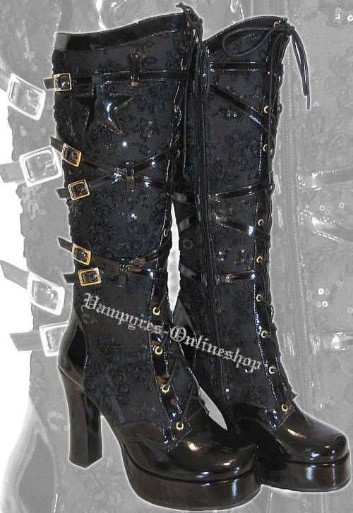 Inamagura Jocelin Schwarz Plateau Gothic Stiefel Schnallen High Heels