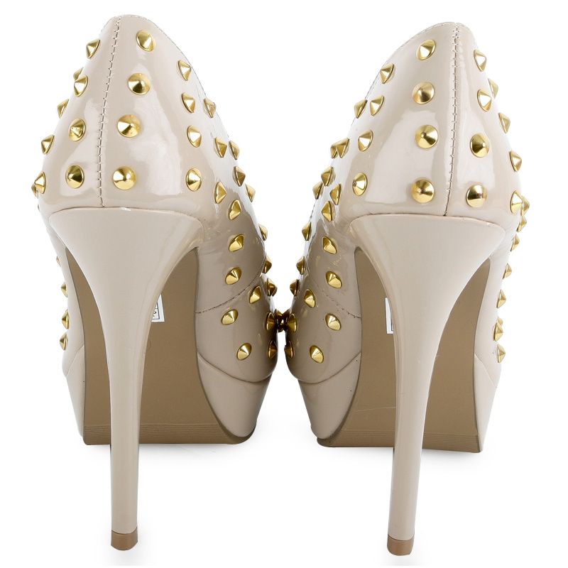 38K goldene Nieten Peep Toe High Heels Pumps Größe 36 41