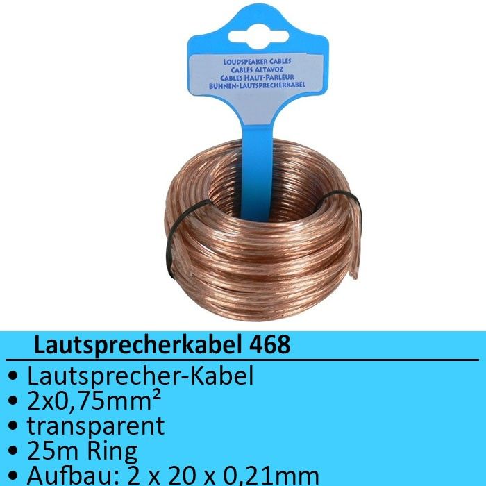 44EUR/1m) Boxen Kabel Lautsprecherkabel transp 2x0.7