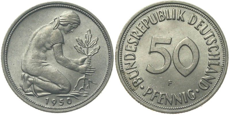 B333 J.384 BRD 50 Pfennig 1950 F