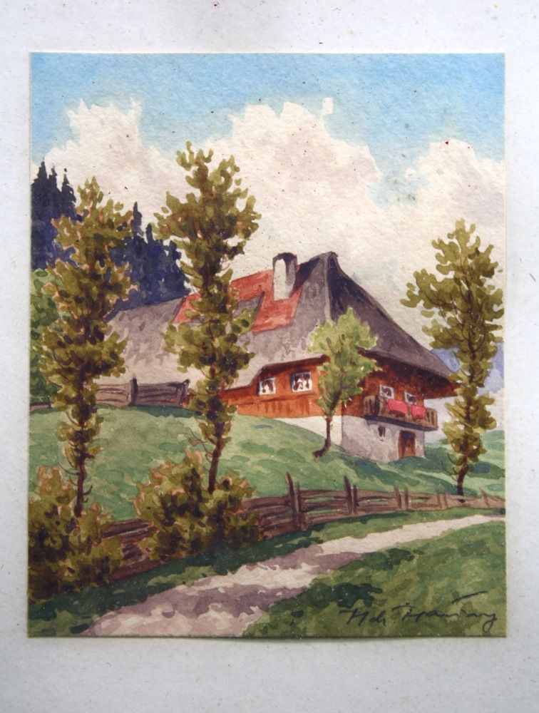 Heinrich Häring Freiburg   signiertes Aquarell Schwarzwald Haus um