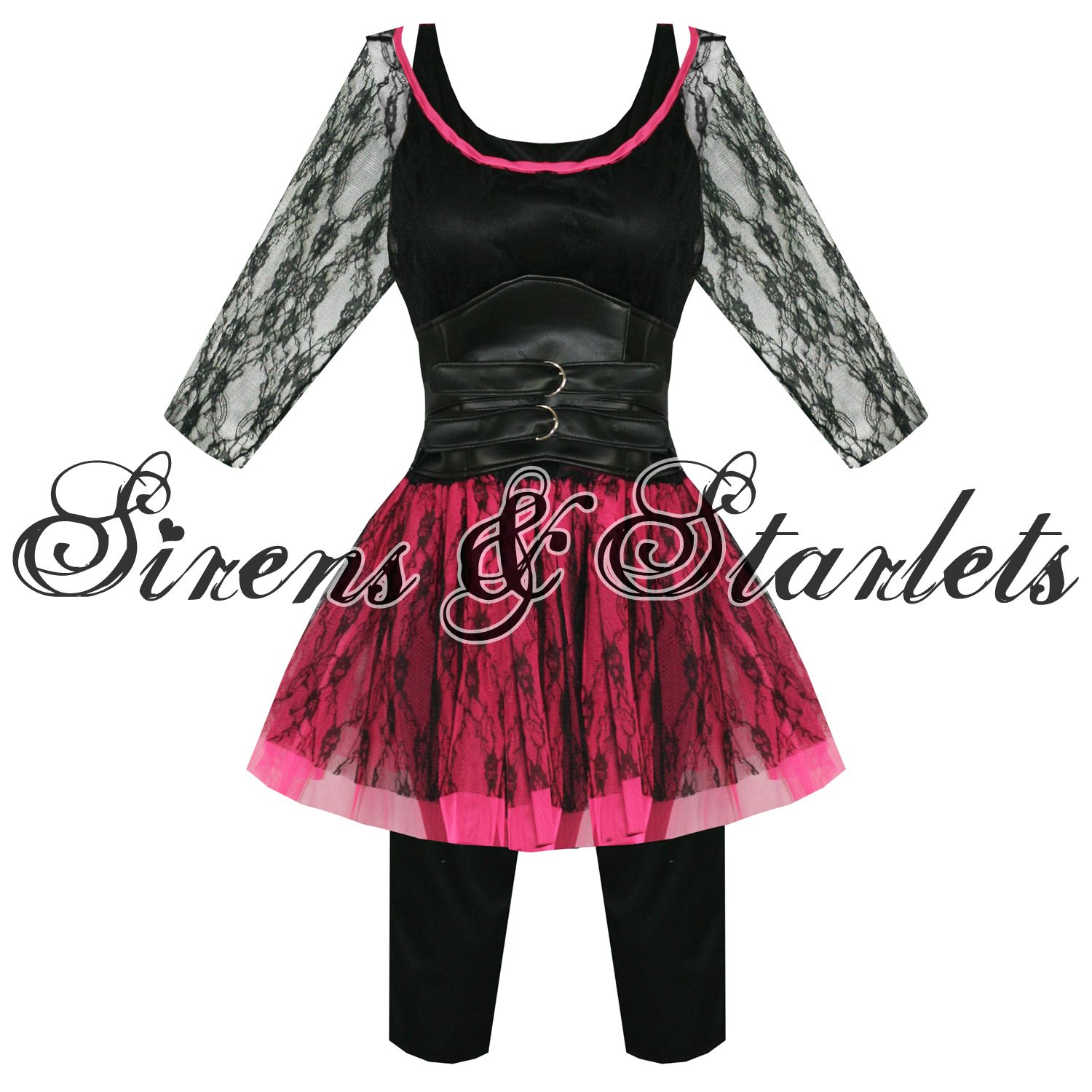 Kostüm Damen Neu 80er Rock Rocker Outfit Pop Star Sexy Mini Kleid