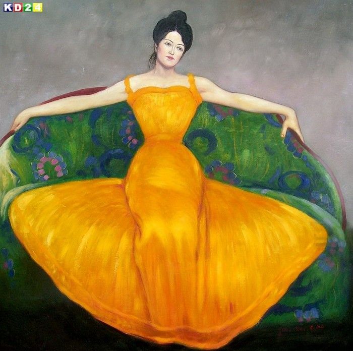 MAX KURZWEIL DAME IM GELBEN KLEID g74289 80x80cm ÖLBILD