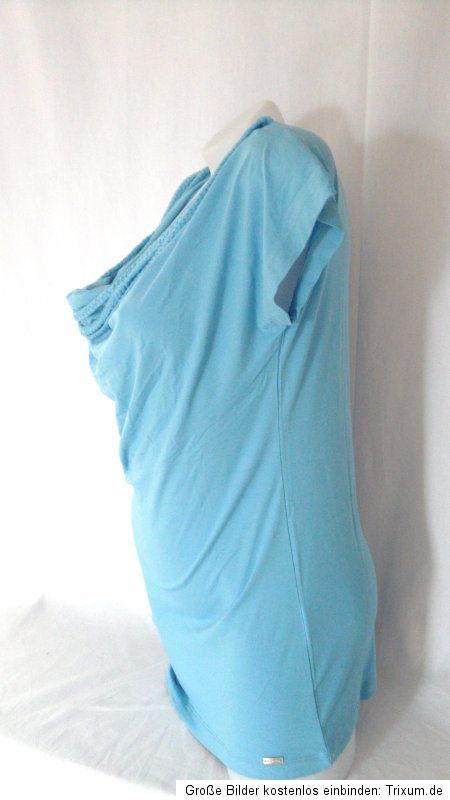 SARAH KERN SHIRT TUNIKA LONG BLUSE BLAU MIT GURTEL WASSERFALLKRAGEN