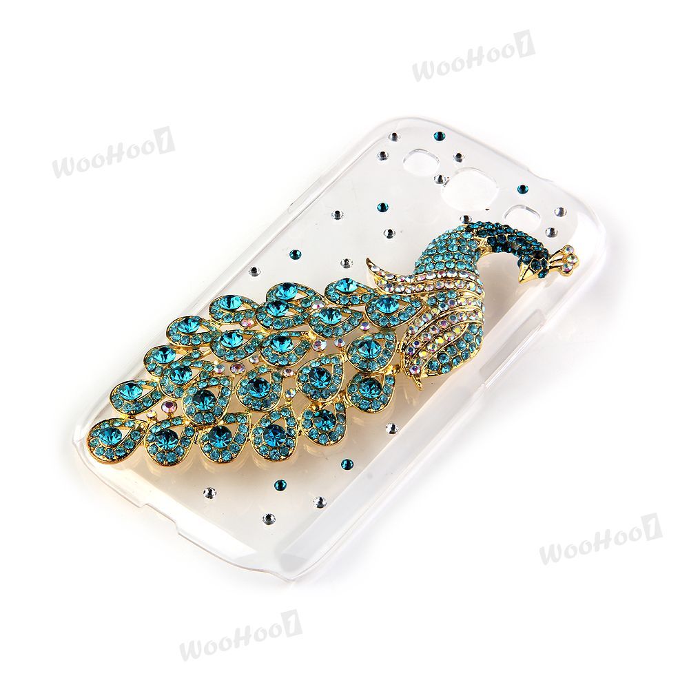 Schutz Hülle 3D Pfau Strass Grün Tasche für Samsung Galaxy S3 III