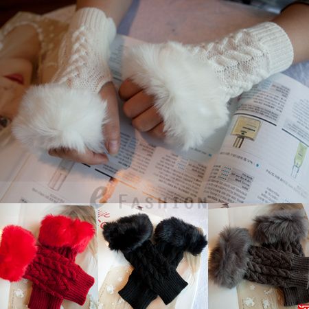 Handschuhe Finferlos gestrickt Style warm Faux Pelz Damen Mode Samt