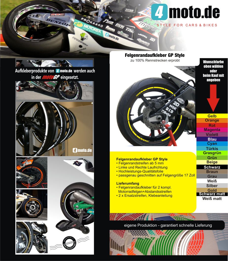 Felgenrandaufkleber GP Style ab 5 mm 17zoll freie Farbwahl