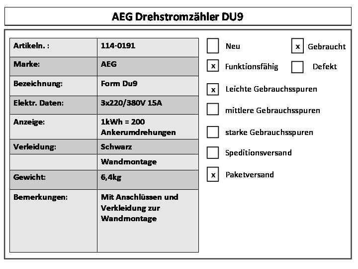 Drehstromzähler DU9 Stromzähler im Anschlusskasten #114 0191