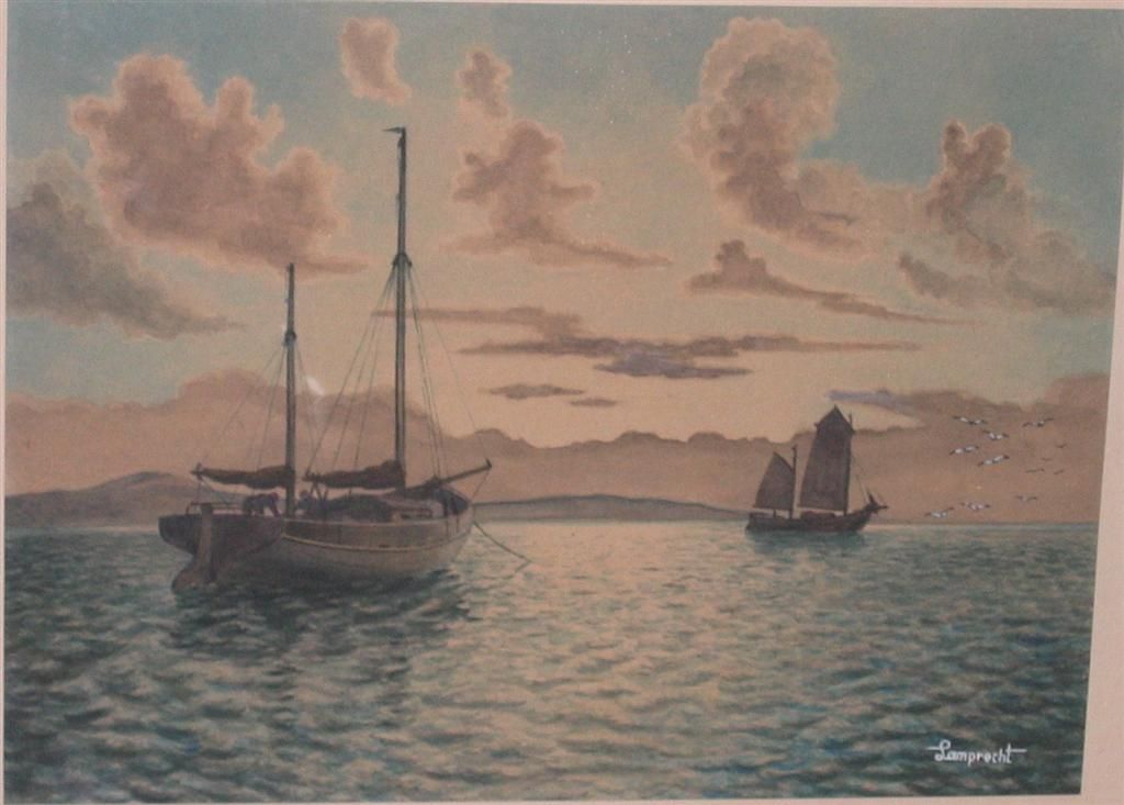  184)Segelboote Aquarell, ger/Glas, RG 39x45 cm (111 r044)