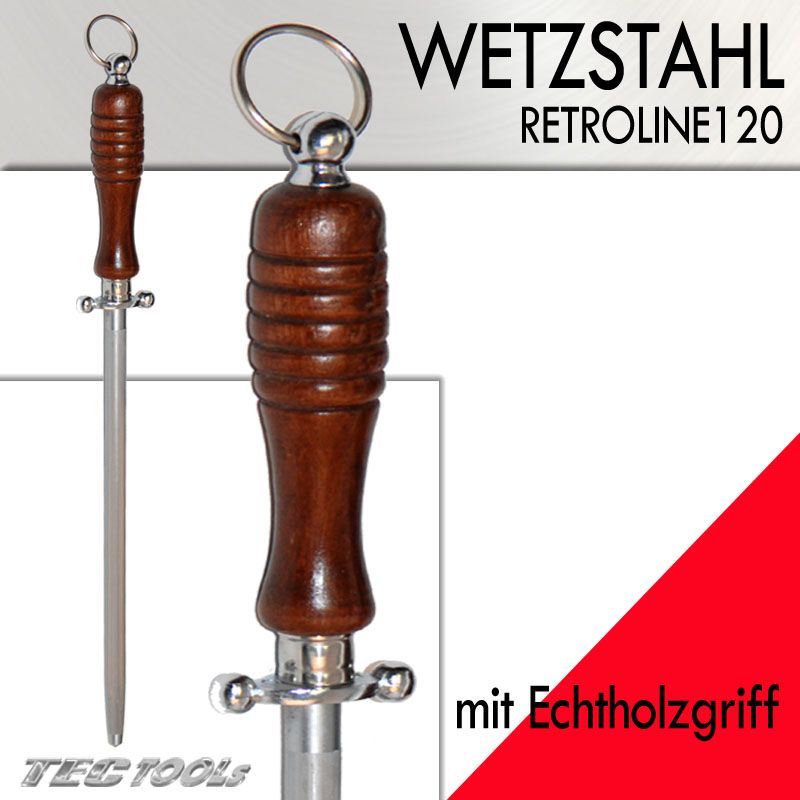 WETZSTAHL Wetzstab Messerschärfer   rund 12mm, ergonom.Holzgriff