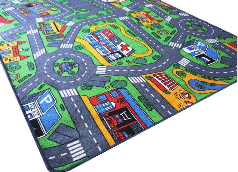 Kinder Teppich Spiel Strassen Spielteppich 175x133 grau