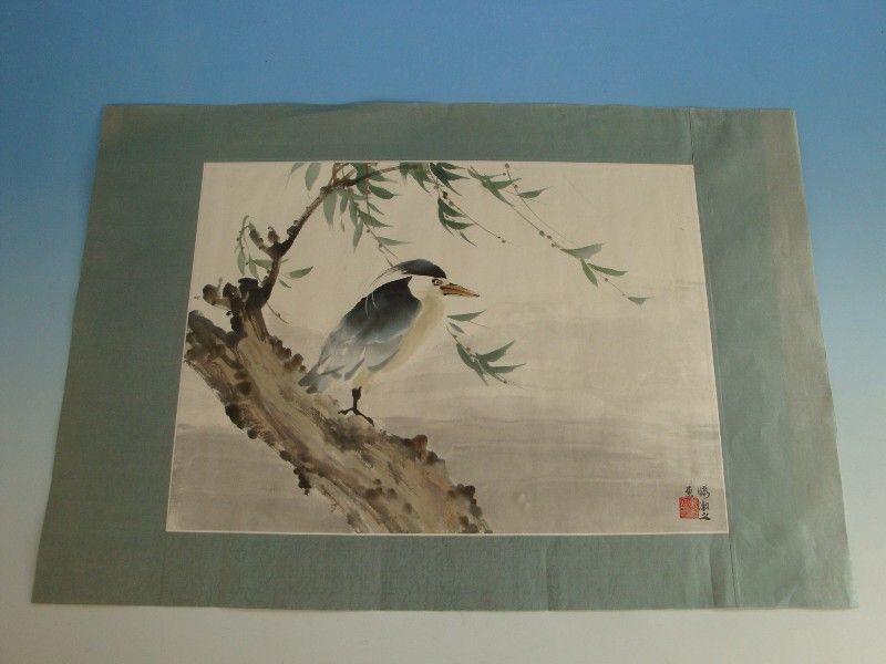 0711A1 300 Aquarell China Vogel auf Ast von Prof. Hung