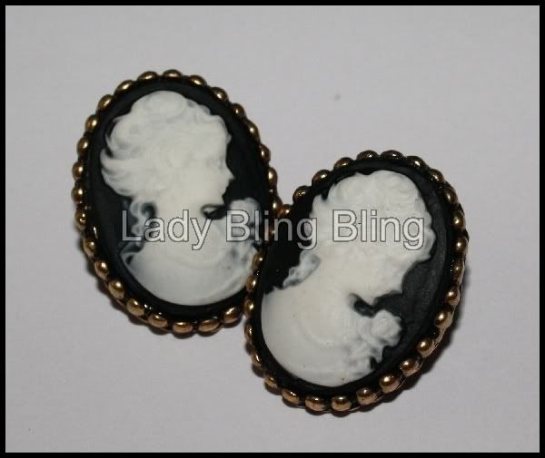 Ohrstecker Ohrringe Gemme Kamee Cameo Gold Schwarz