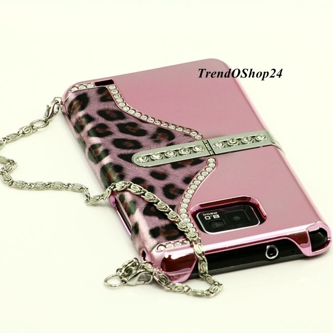 Samsung Galaxy S2 i9100 LEOPARD CHROM ROSA STRASS COVER Case Tasche