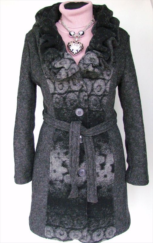 Neu Designer WINTER MANTEL JACKE PATCHWORK WOLLMANTEL Wolle Filz 38 40