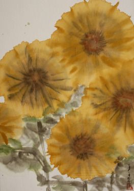 sonnenblumen 1 A4 HORINOUCHI orgnl.Tuschmalerei Sumi e Japan Bild