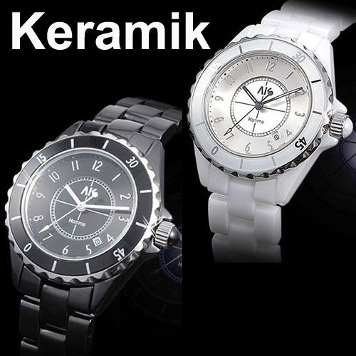 Elegant AK schwarz/weisse Herrenuhr/Damenuhr Armbanduhr Full Keramik