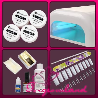 UV Gel Set 36W UV Lampe + Nagelstudio Gel /Nageltips /Cleaner Top Coat