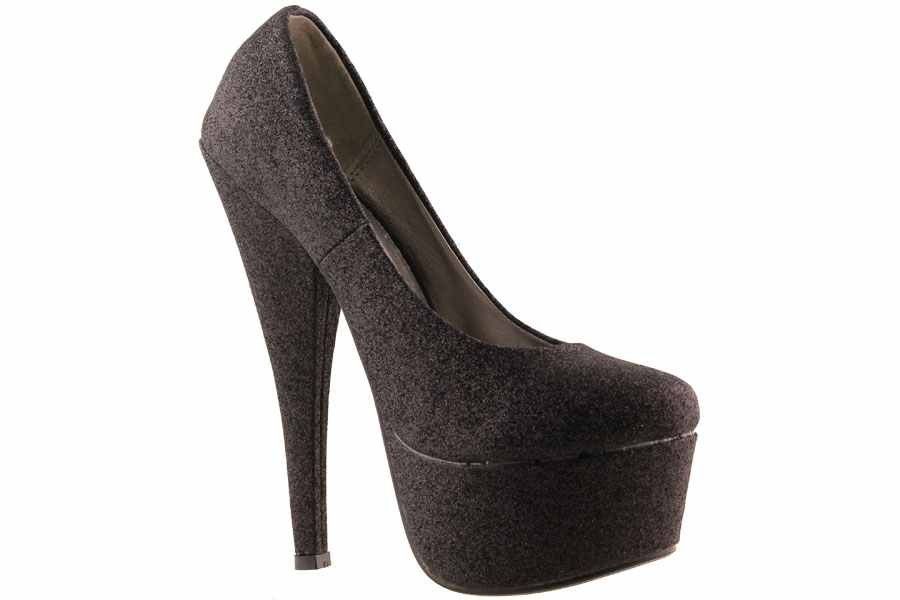 High Heel Glitzer Partyschuh 15cm Stiletto Plateau Schwarz Design