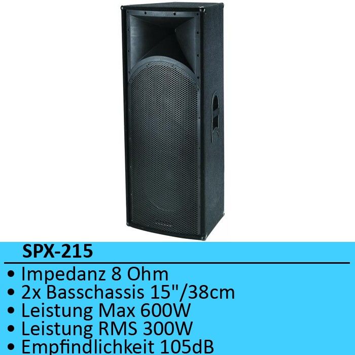 Party Lautsprecher 2x15/38cm 600W Lautsprecherbox SPX 215