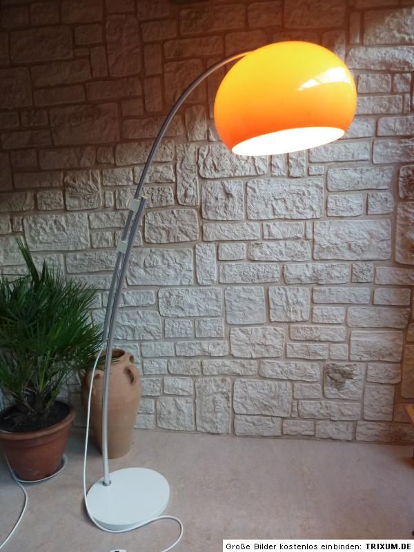 ORIGINAL 70th BOGENLAMPE BOGENLEUCHTE Kunststoffschirm orange 70er