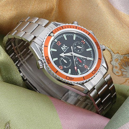 Mode AK orange/blaue Chronograph Uhr Herrenuhr Damenuhr Sport Design