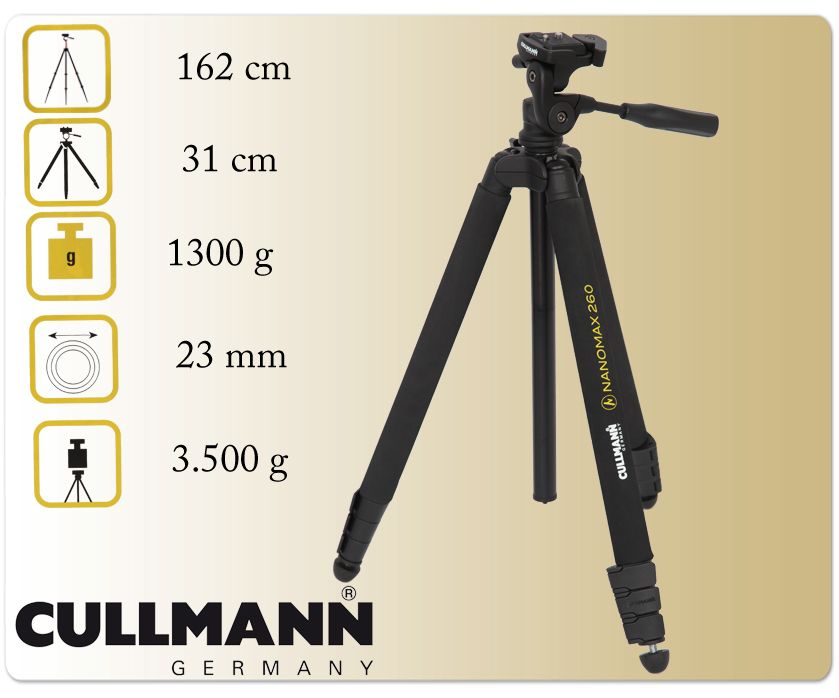 Cullmann Stativ Nanomax 260 mit 3 Wege Kopf bis 3,5 kg