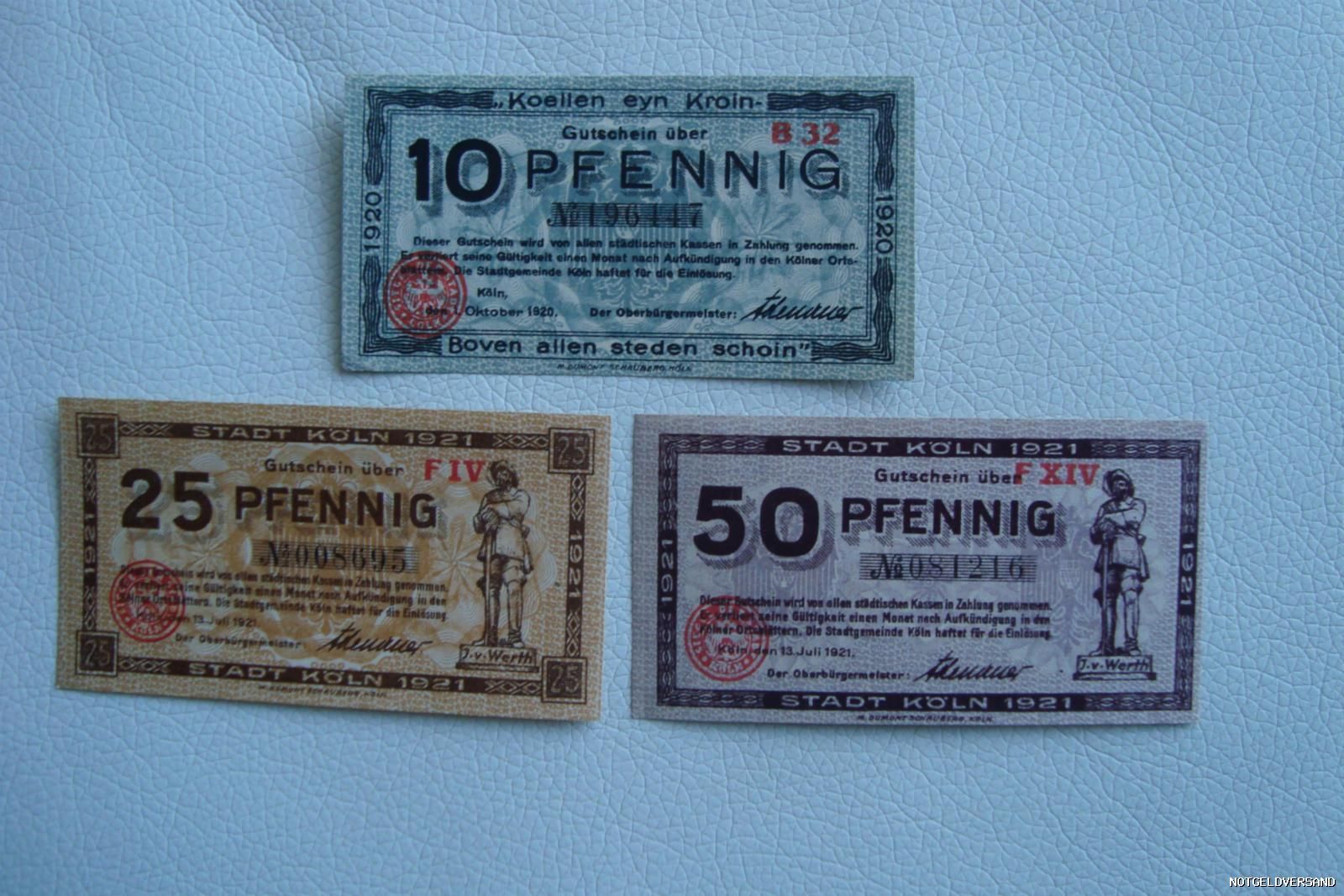 Notgeld Stadt Köln (Rhl/NW) 10,25,50 Pfennig Germany Reich 1920 1921