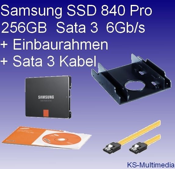 Samsung SSD 840 Pro 256 GB 6,35cm Sata 3 MZ 7PD256BW +Einbaurahmen