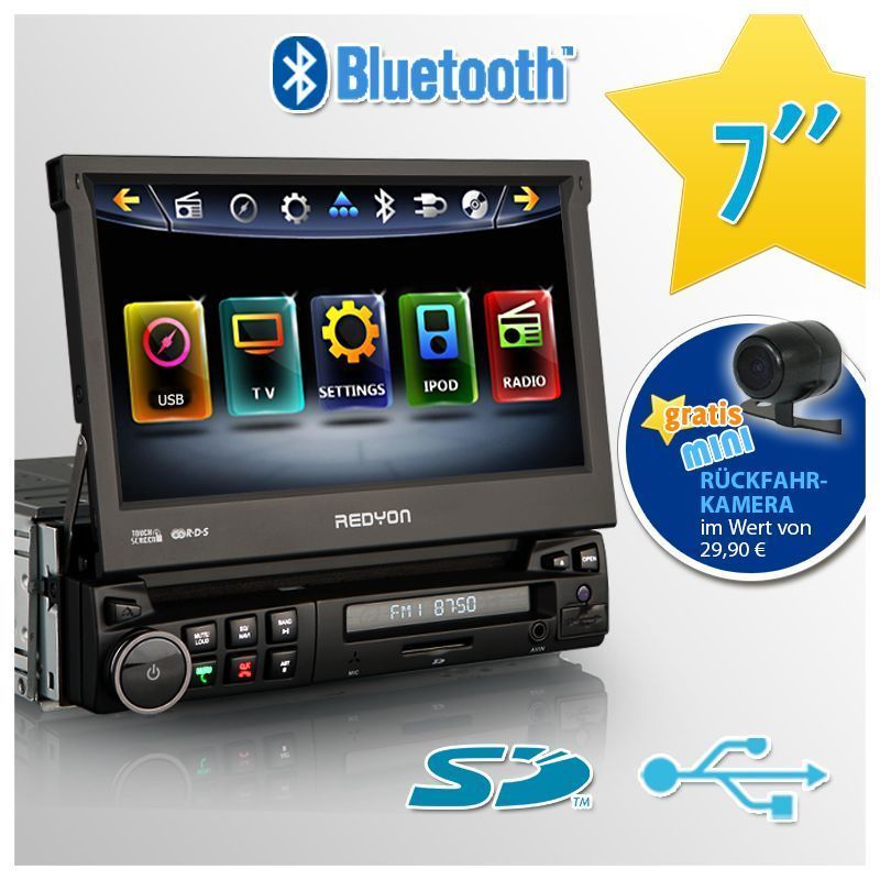 1Din Radio BLUETOOTH Autoradio mit 7 TOUCHSCREEN DVD CD  MPEG4 WMA