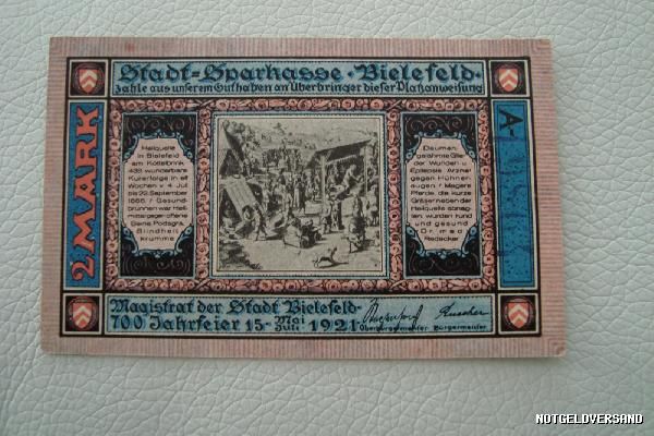 Notgeld☆★☆ Stadt Bielefeld (Wfl/NW) Sparkasse 2 Mark 1921 A vor