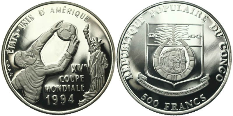 B264 Kongo 500 FRanc 1992 Fussball WM 1994