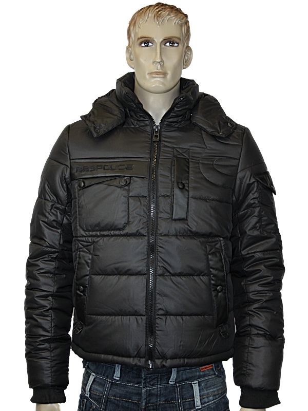 883 POLICE JEANS PUFFER AEON JACKE MIT KAPUZE HERREN SCHWARZ Größe S