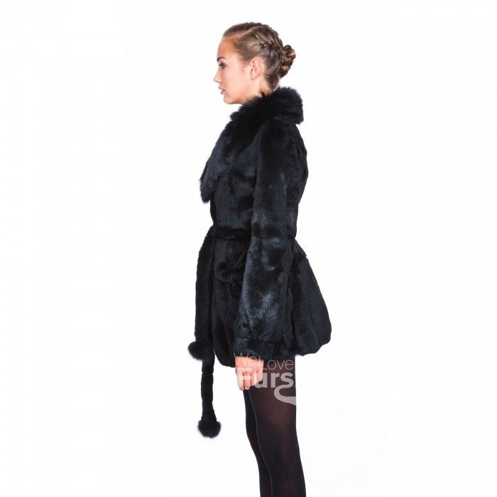 Pelzmantel klassisch schwarz Echt Fell Fuchs Pelz Mantel fur coat