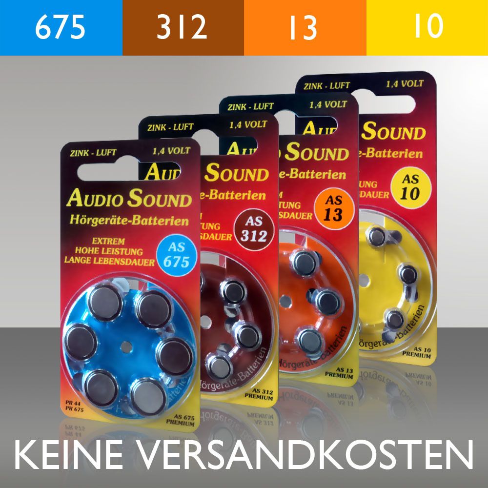 AudioSound Hörgerätebatterien AS 10, 13, 312, 675.