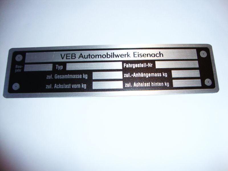 TYPENSCHILD WARTBURG BLANKO 311 312 353